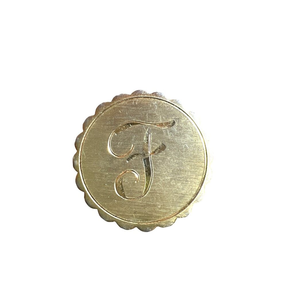 F Monogram Vintage Brooch Gold Tone Elegant Scalloped Edges Circle Round 1” - Picture 5 of 7